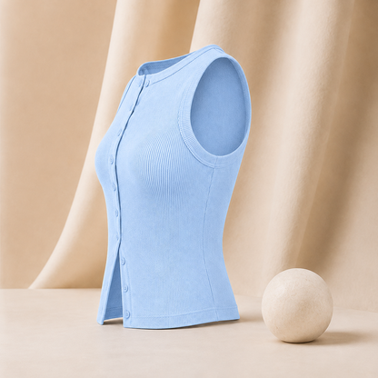 Geripptes Crop-Top mit Knopfleiste – Ärmelloses Damen-Basic