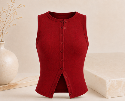Geripptes Crop-Top mit Knopfleiste – Ärmelloses Damen-Basic