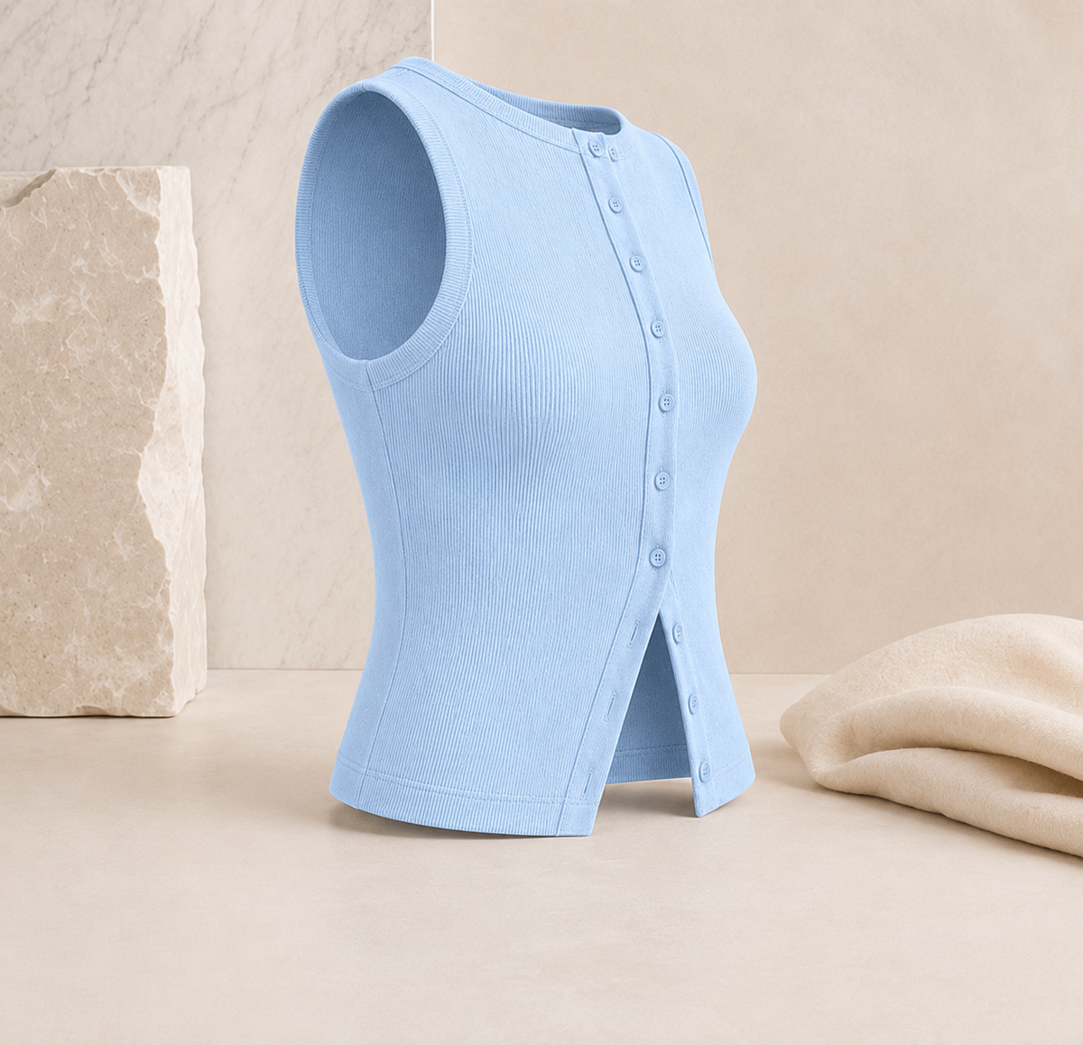 Geripptes Crop-Top mit Knopfleiste – Ärmelloses Damen-Basic