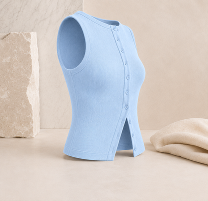 Geripptes Crop-Top mit Knopfleiste – Ärmelloses Damen-Basic