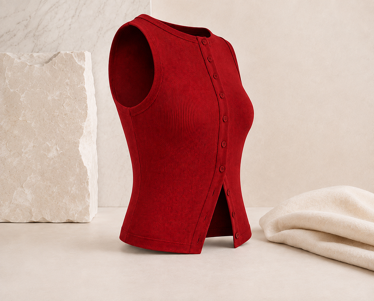 Geripptes Crop-Top mit Knopfleiste – Ärmelloses Damen-Basic