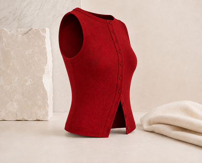 Geripptes Crop-Top mit Knopfleiste – Ärmelloses Damen-Basic