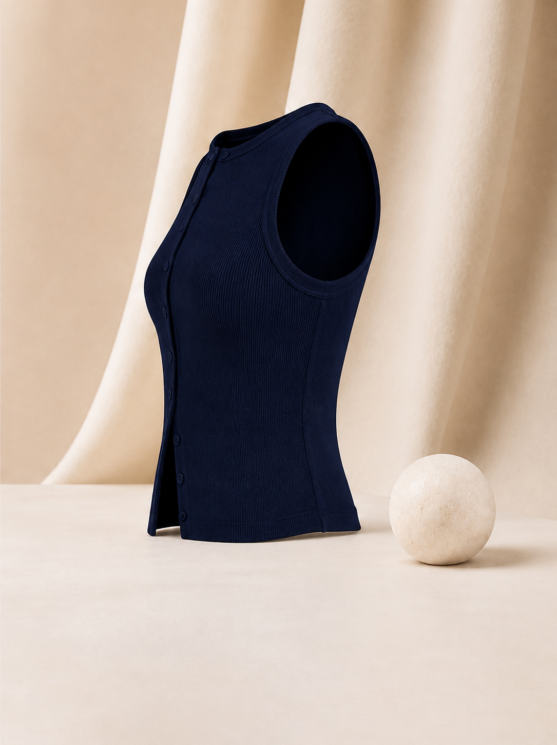 Geripptes Crop-Top mit Knopfleiste – Ärmelloses Damen-Basic