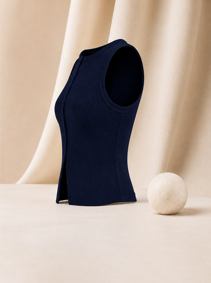 Geripptes Crop-Top mit Knopfleiste – Ärmelloses Damen-Basic