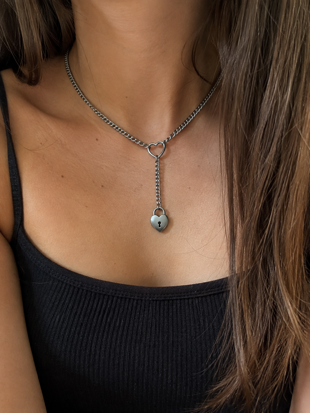 Verstellbare Y-Halskette – Cuban Chain mit Herzschloss & Schlüssel