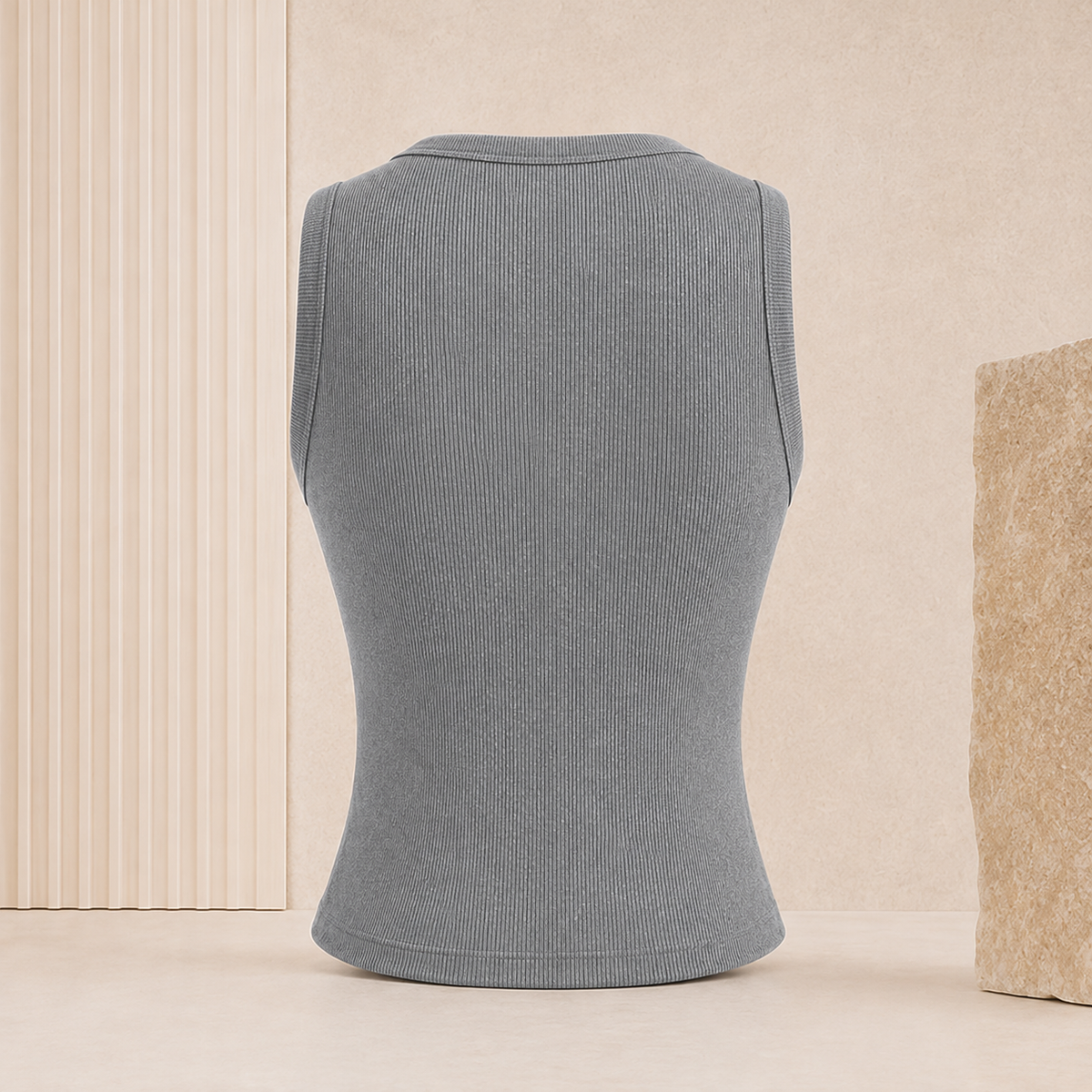 Geripptes Crop-Top mit Knopfleiste – Ärmelloses Damen-Basic