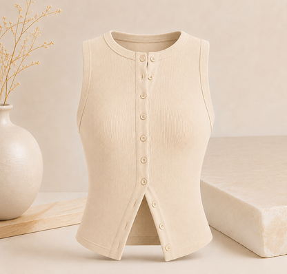 Geripptes Crop-Top mit Knopfleiste – Ärmelloses Damen-Basic