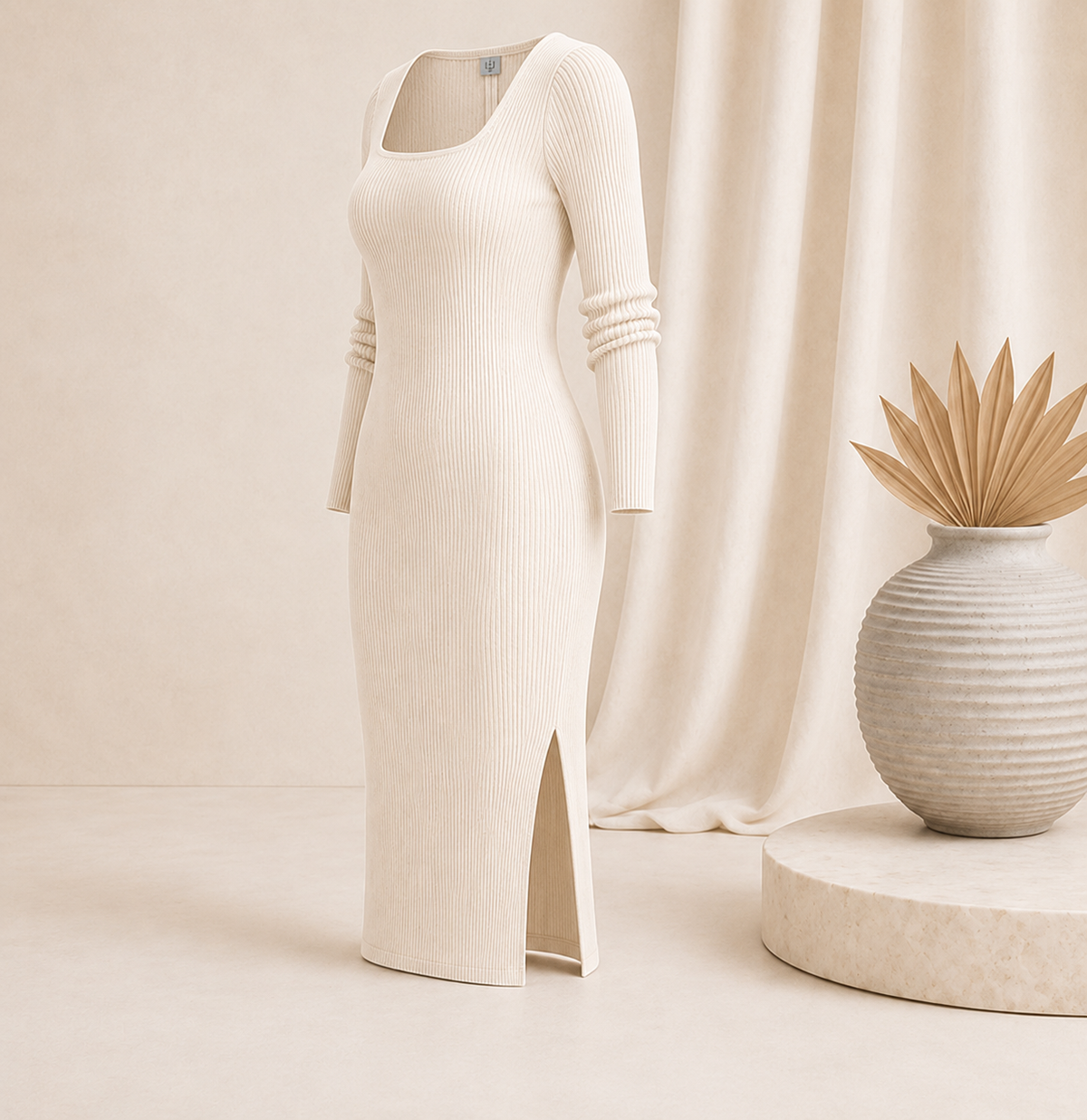 Elegantes Ribbed Midi Dress mit leichten Seitenschlitz