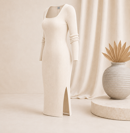 Elegantes Ribbed Midi Dress mit leichten Seitenschlitz