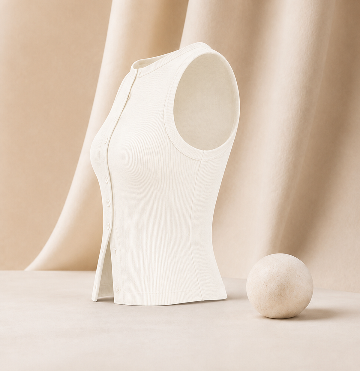 Geripptes Crop-Top mit Knopfleiste – Ärmelloses Damen-Basic