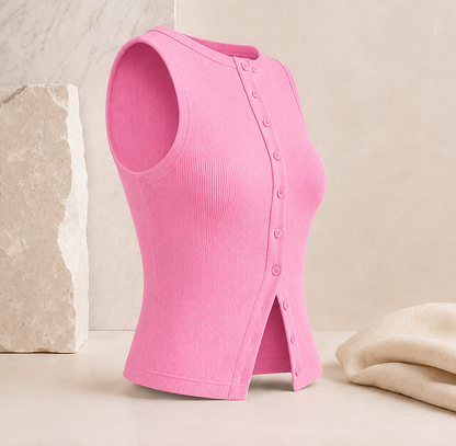 Geripptes Crop-Top mit Knopfleiste – Ärmelloses Damen-Basic