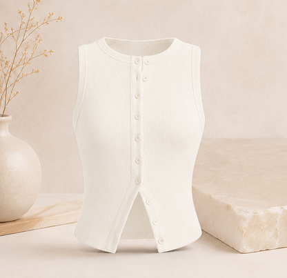 Geripptes Crop-Top mit Knopfleiste – Ärmelloses Damen-Basic