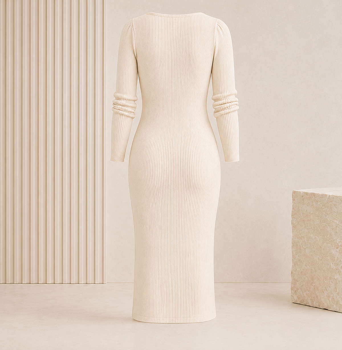 Elegantes Ribbed Midi Dress mit leichten Seitenschlitz