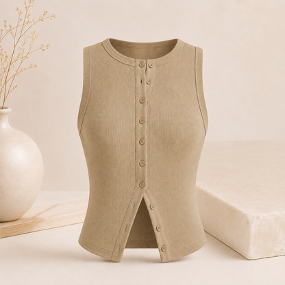 Geripptes Crop-Top mit Knopfleiste – Ärmelloses Damen-Basic