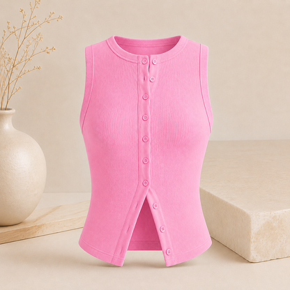Geripptes Crop-Top mit Knopfleiste – Ärmelloses Damen-Basic