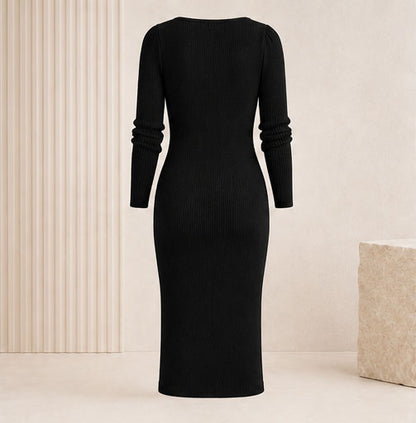 Elegantes Ribbed Midi Dress mit leichten Seitenschlitz