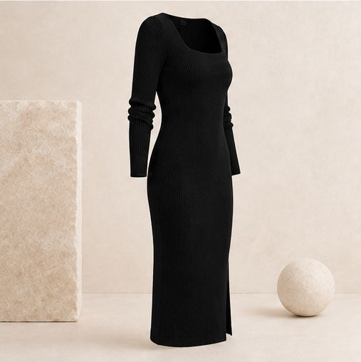 Elegantes Ribbed Midi Dress mit leichten Seitenschlitz