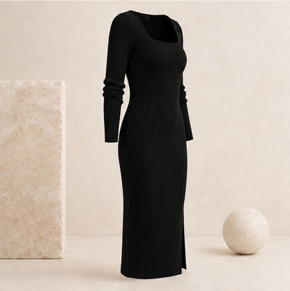 Elegantes Ribbed Midi Dress mit leichten Seitenschlitz