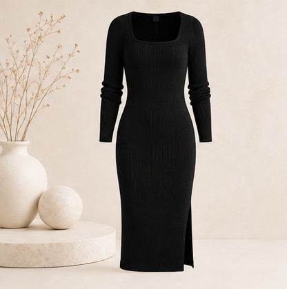 Elegantes Ribbed Midi Dress mit leichten Seitenschlitz