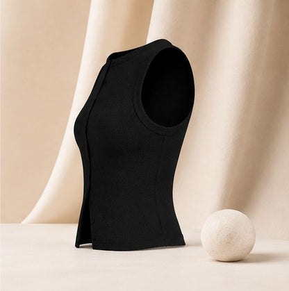 Geripptes Crop-Top mit Knopfleiste – Ärmelloses Damen-Basic