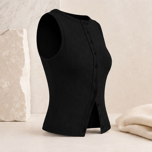 Geripptes Crop-Top mit Knopfleiste – Ärmelloses Damen-Basic