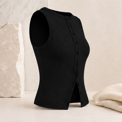 Geripptes Crop-Top mit Knopfleiste – Ärmelloses Damen-Basic