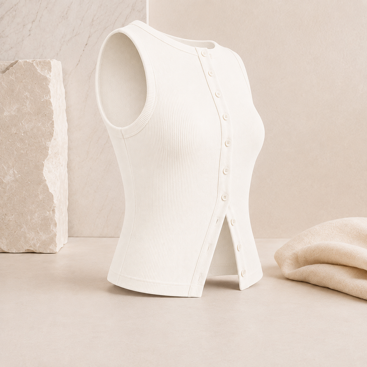 Geripptes Crop-Top mit Knopfleiste – Ärmelloses Damen-Basic