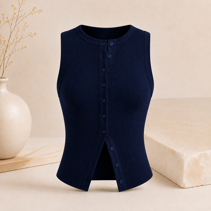 Geripptes Crop-Top mit Knopfleiste – Ärmelloses Damen-Basic