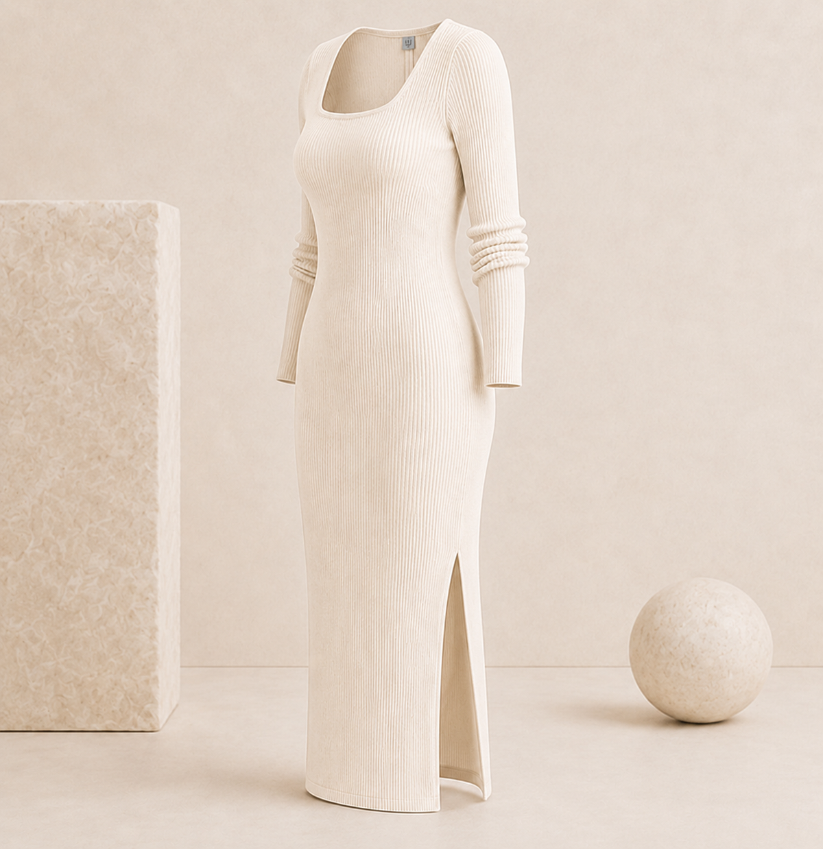 Elegantes Ribbed Midi Dress mit leichten Seitenschlitz