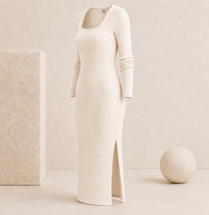 Elegantes Ribbed Midi Dress mit leichten Seitenschlitz
