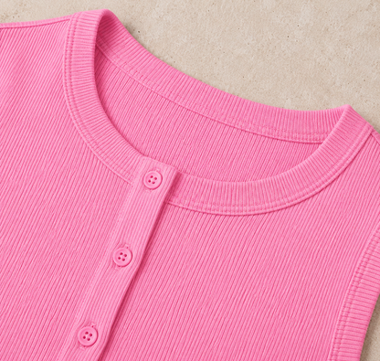 Geripptes Crop-Top mit Knopfleiste – Ärmelloses Damen-Basic