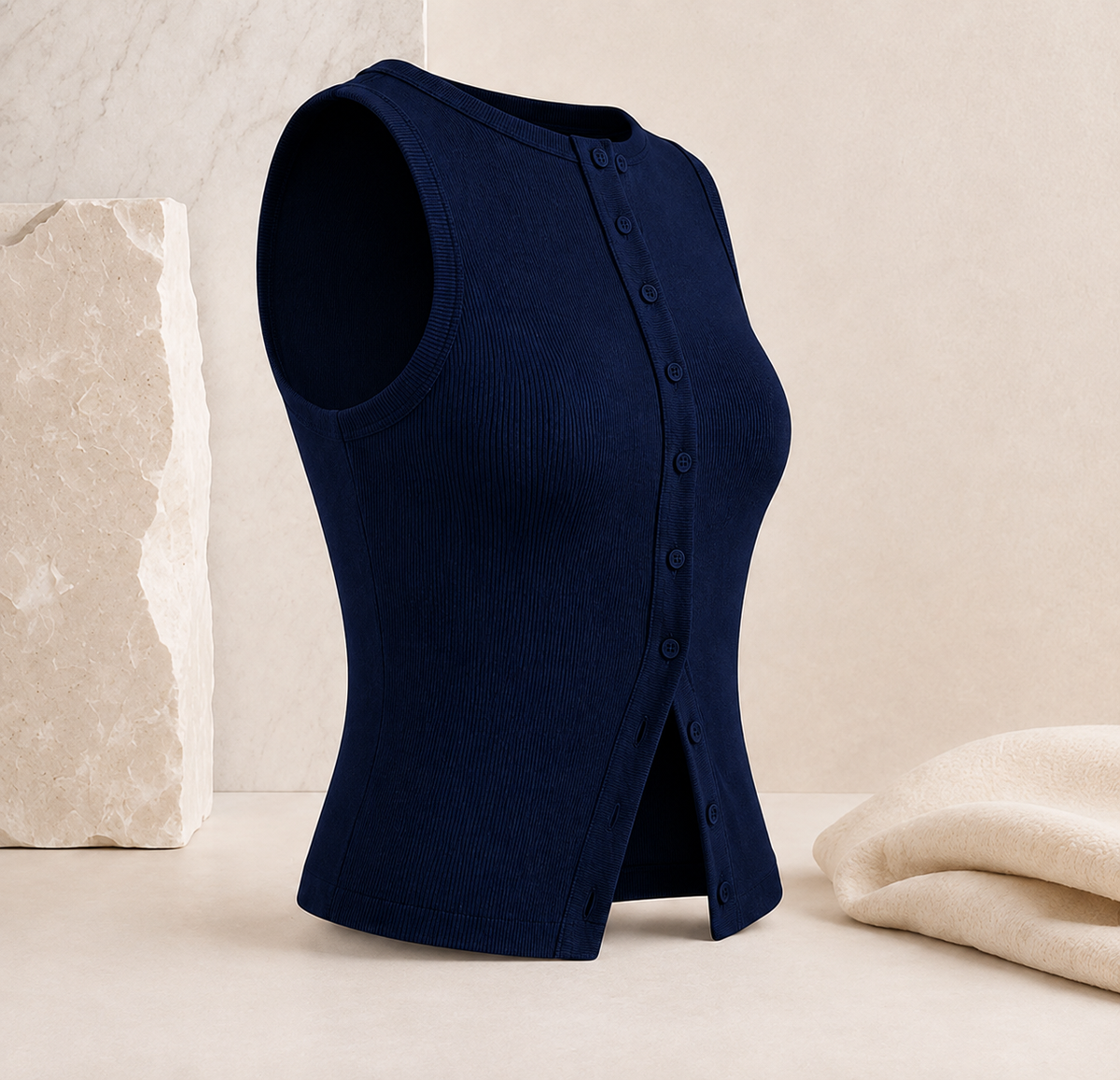 Geripptes Crop-Top mit Knopfleiste – Ärmelloses Damen-Basic