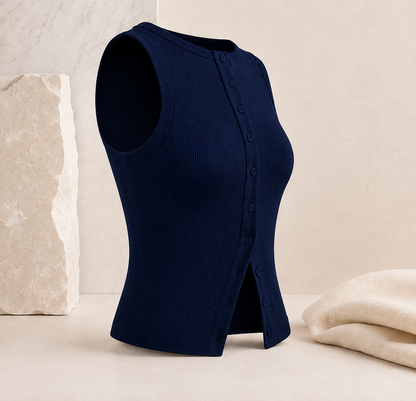 Geripptes Crop-Top mit Knopfleiste – Ärmelloses Damen-Basic