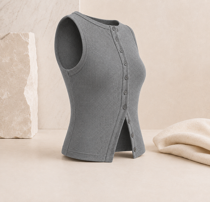 Geripptes Crop-Top mit Knopfleiste – Ärmelloses Damen-Basic