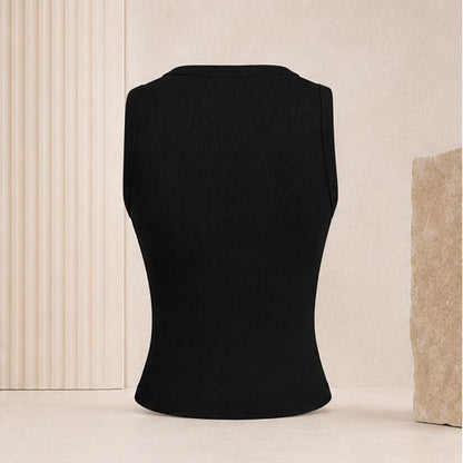 Geripptes Crop-Top mit Knopfleiste – Ärmelloses Damen-Basic